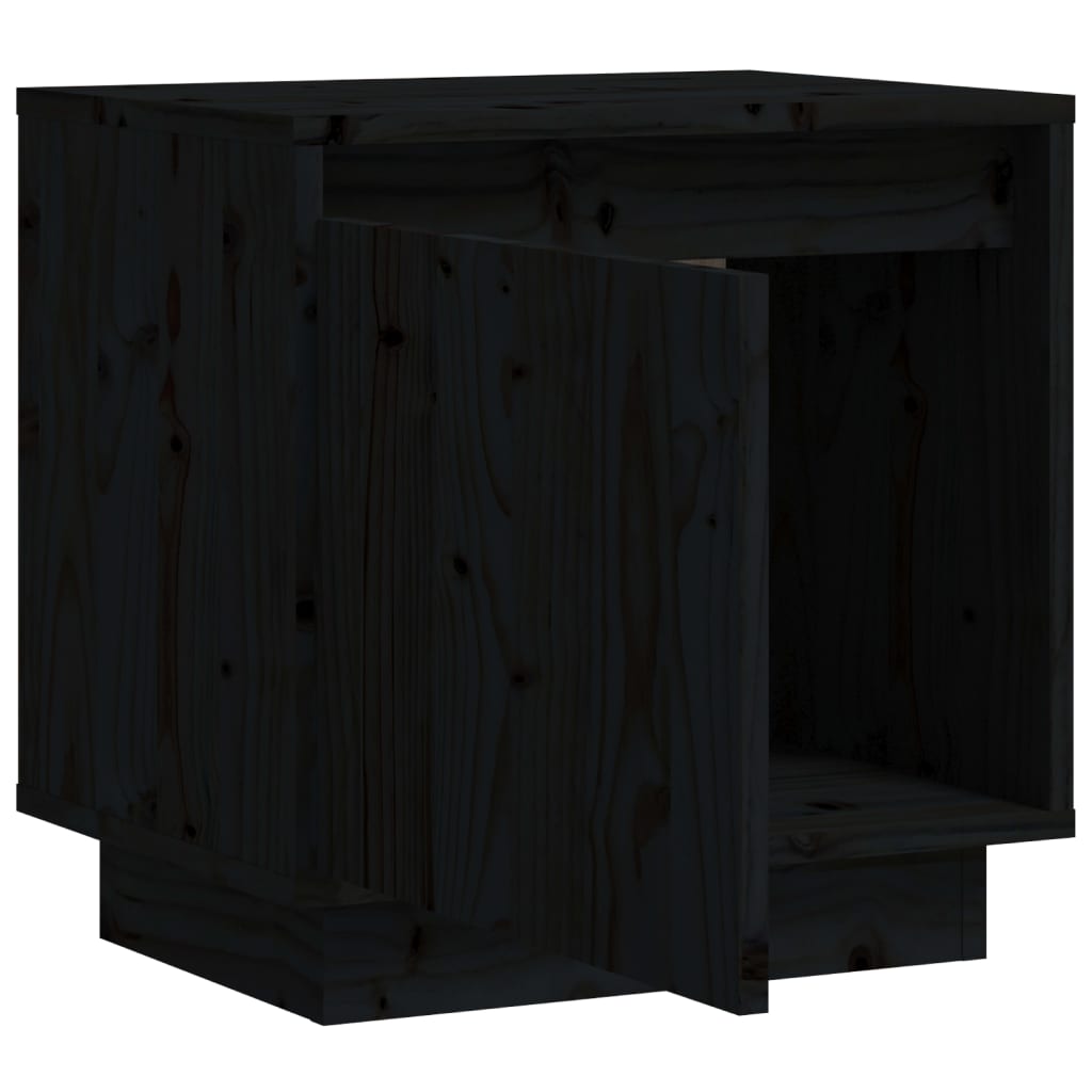 vidaXL Нощно шкафче, черно, 40x30x40 см, борово дърво масив