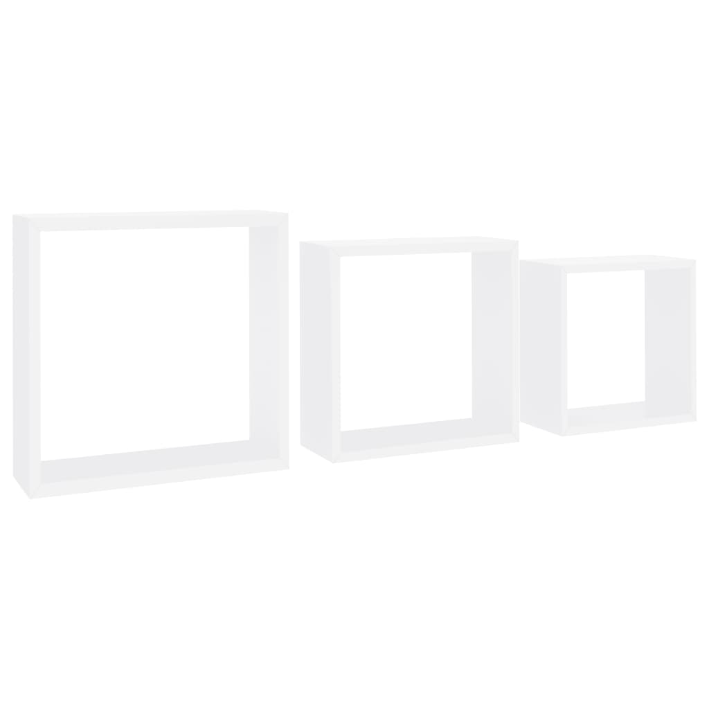 vidaXL Стенни кубични рафтове, 3 бр, бели, МДФ