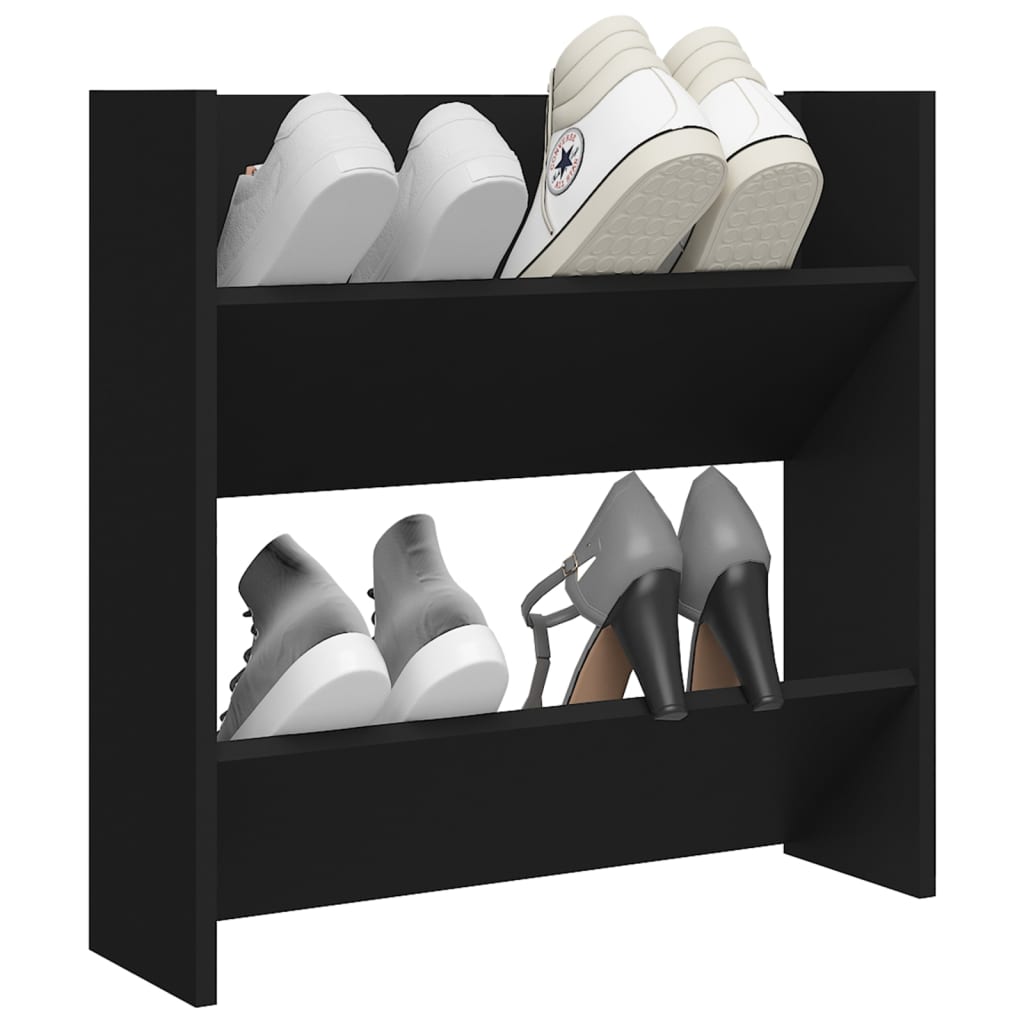 vidaXL Стенен шкаф за обувки, черен, 60x18x60 см, ПДЧ