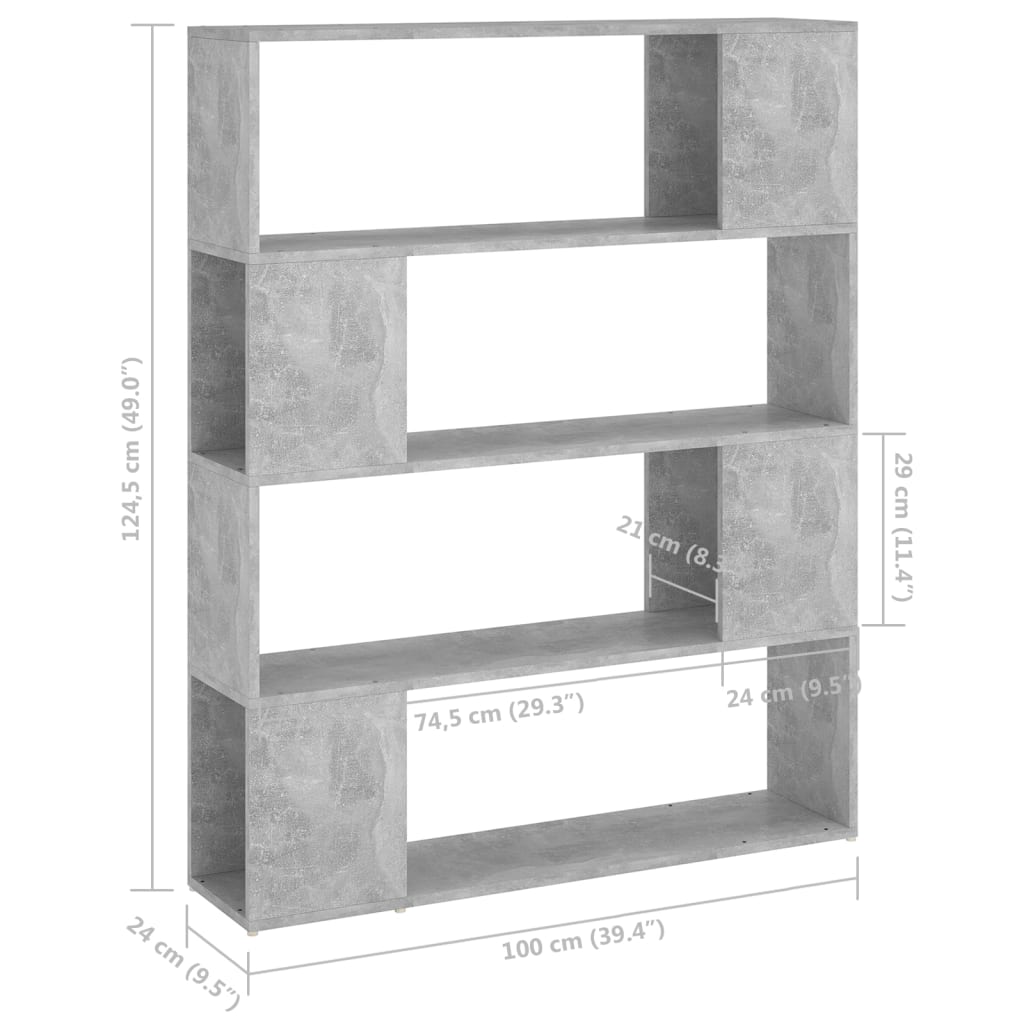 vidaXL Библиотека/разделител за стая, бетонно сива, 100x24x124 см