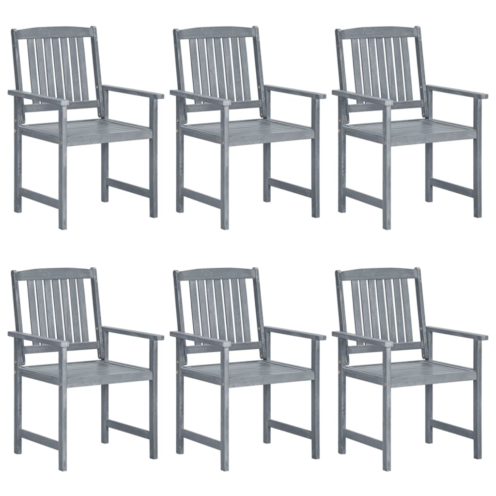 vidaXL Градински столове, 6 бр, сиви, акация масив