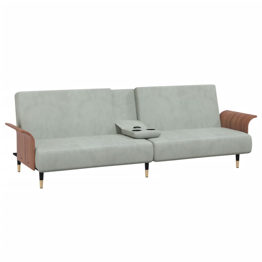 vidaXL Разтегателен диван с поставки за чаши, светлосив, кадифе