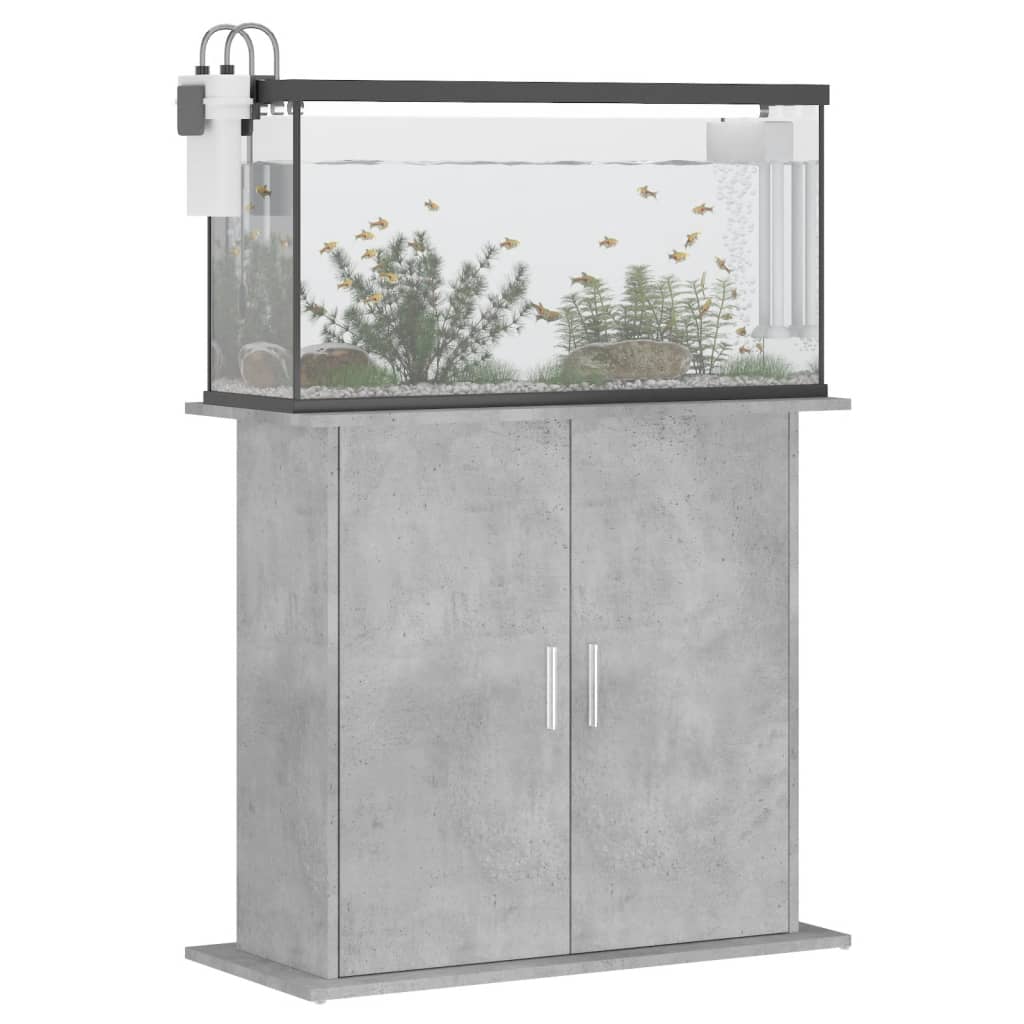 vidaXL Поставка за аквариум, бетонно сив, 81x36x73 см, инженерно дърво