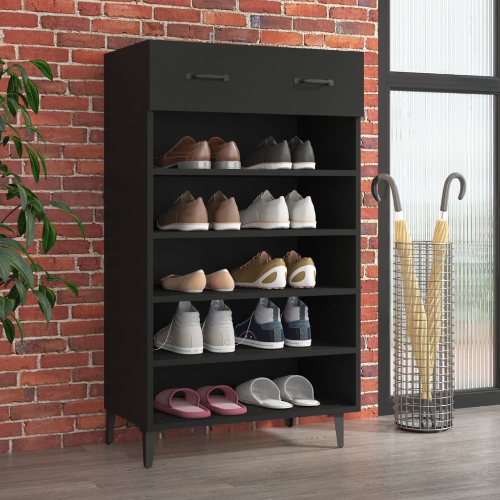 vidaXL Шкаф за обувки, черен, 60x35x105 см, инженерно дърво