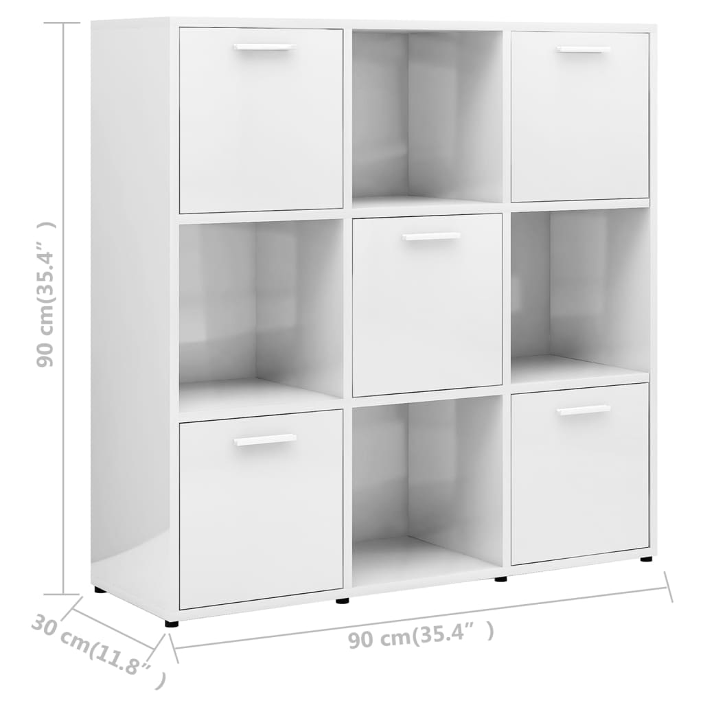 vidaXL Шкаф библиотека, бял гланц, 90x30x90 см, ПДЧ