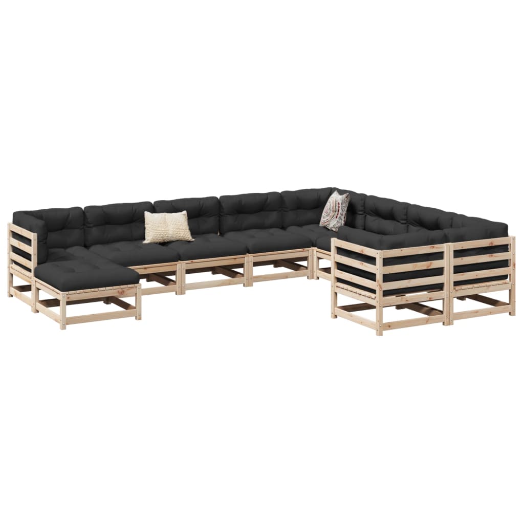 vidaXL Градински комплект диван с възглавници от 10 части, бор масив