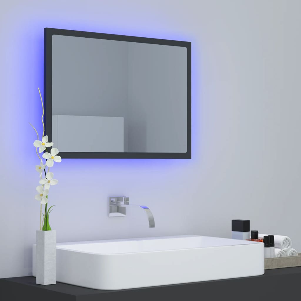 vidaXL LED Огледало за баня, сиво, 60x8,5x37 см, ПДЧ