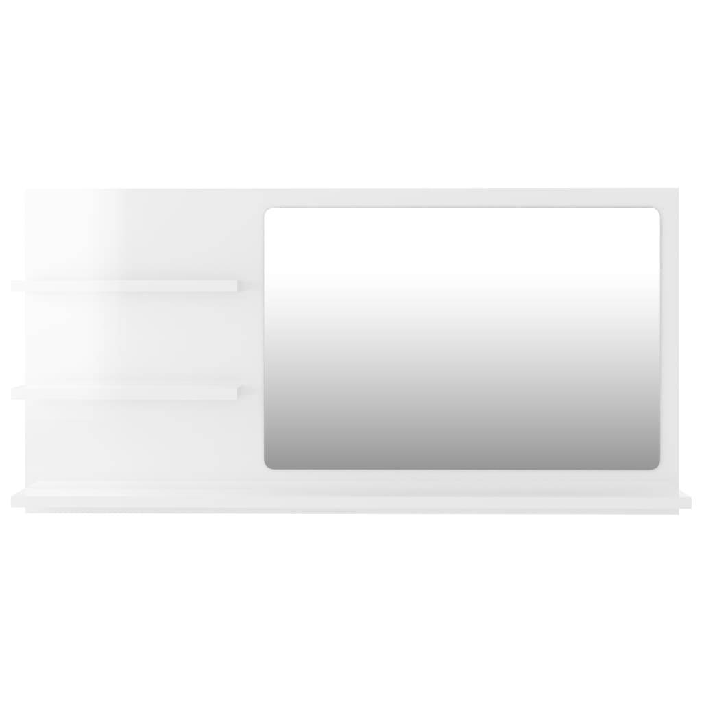 vidaXL Огледало за баня, бял гланц, 90x10,5x45 см, ПДЧ