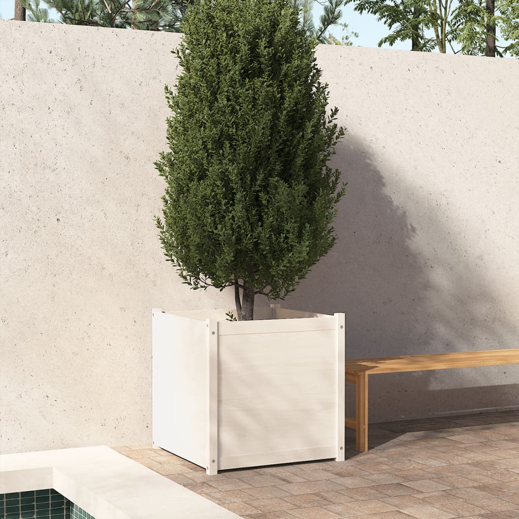 vidaXL Градински сандък, бял, 70x70x70 см, борово дърво масив