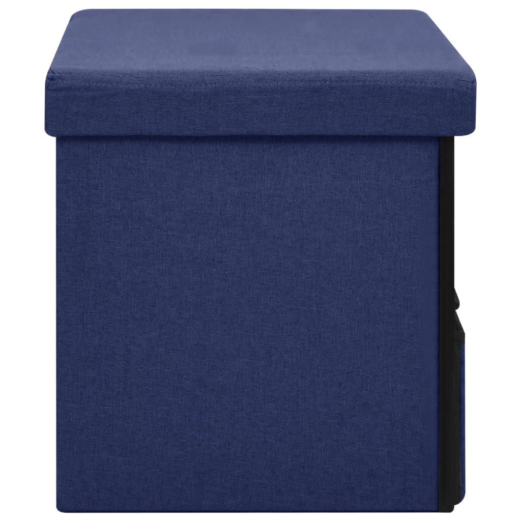 vidaXL Сгъваема пейка за съхранение, синя, 76x38x38 см, изкуствен лен