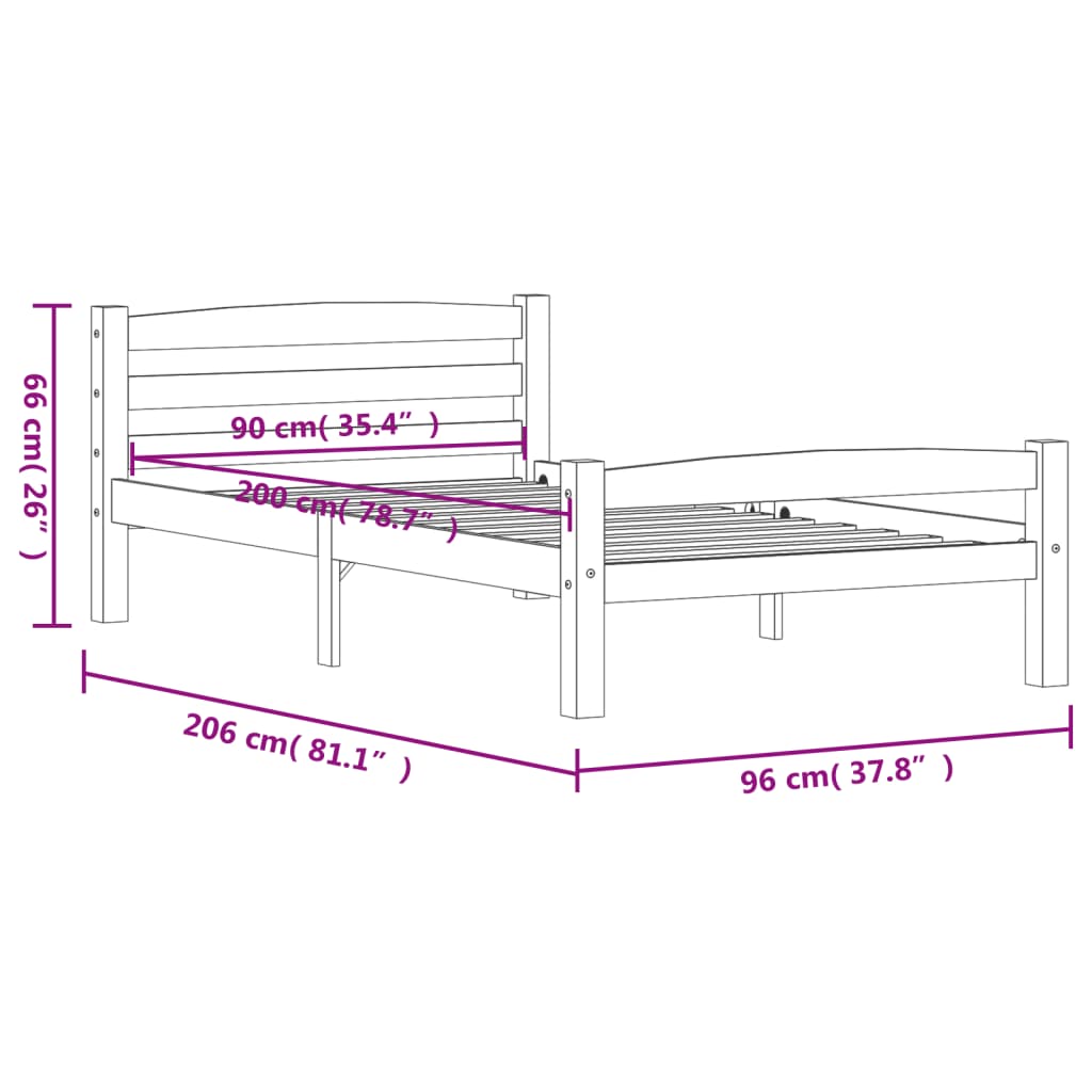 vidaXL Рамка за легло, меденокафява, бор масив, 90x200 см