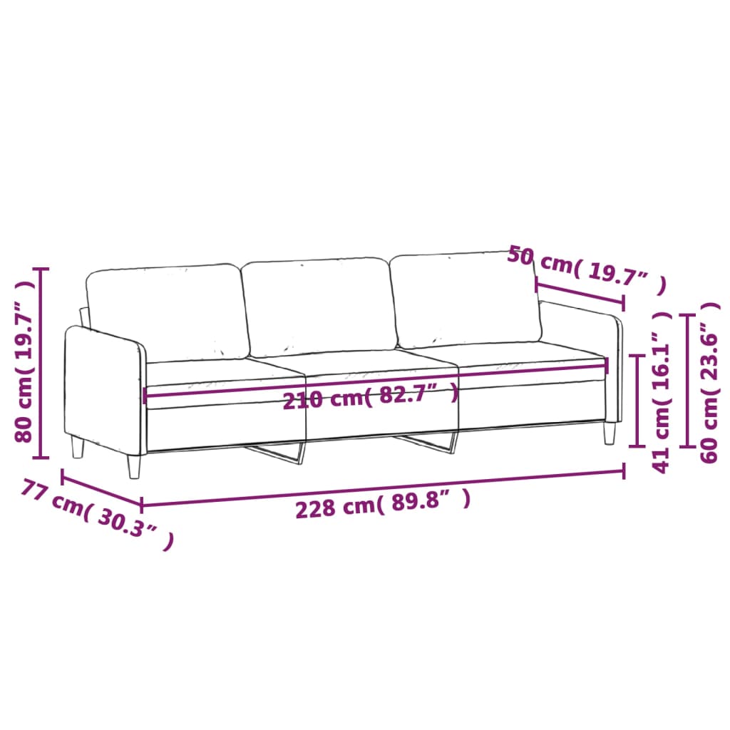 vidaXL 3-местен диван, Тъмносив, 210 см, плат