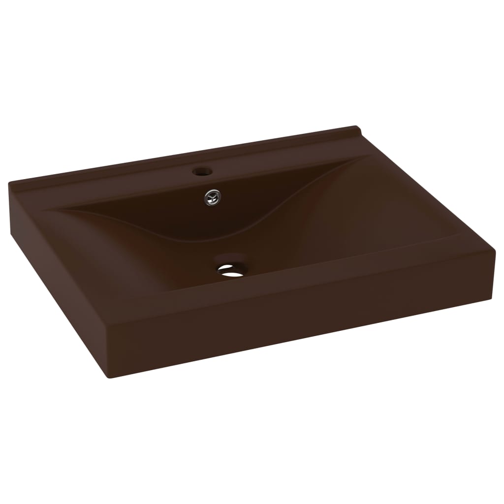 vidaXL Луксозна мивка с отвор за кран тъмнокафяв мат 60x46 см керамика