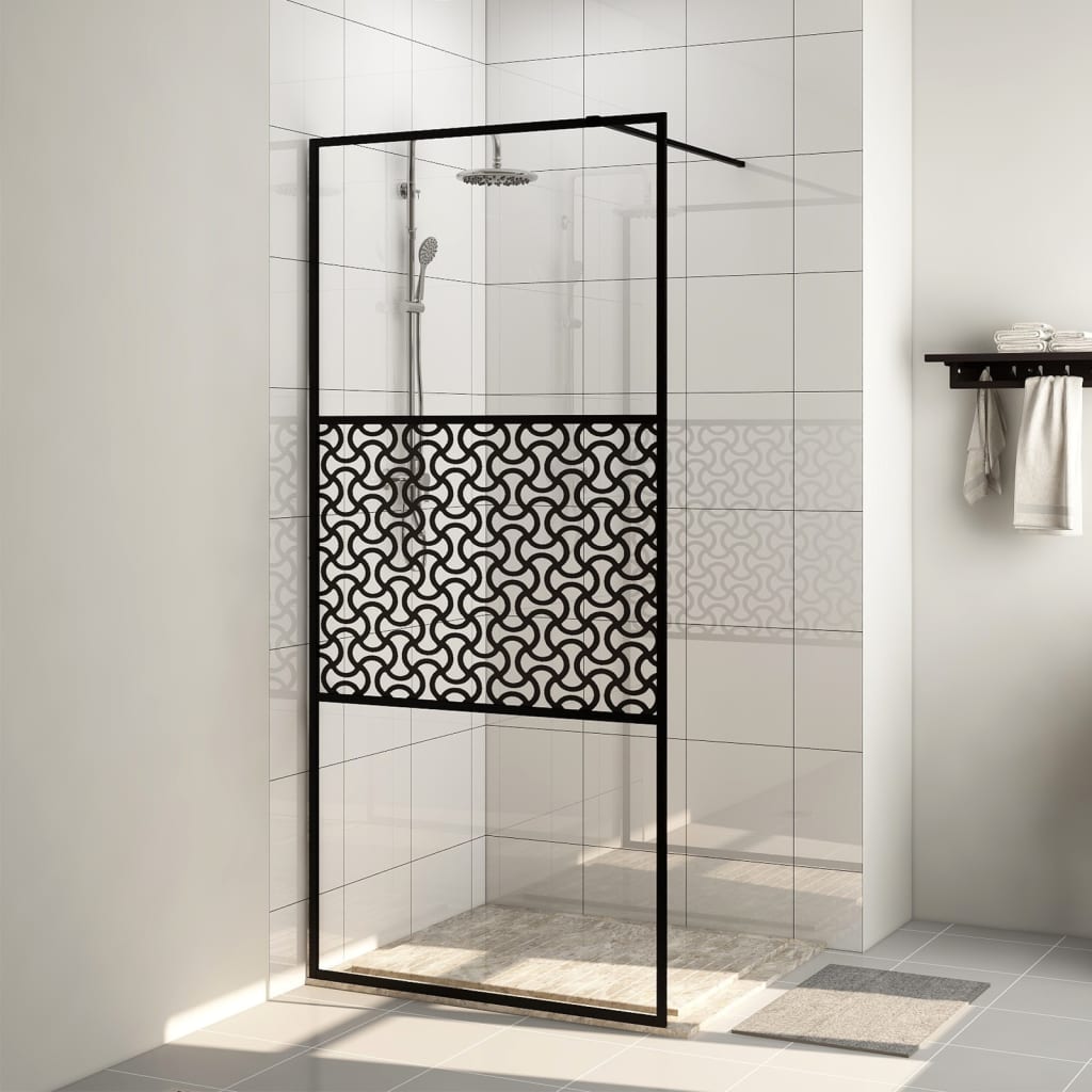 vidaXL Стена за душ с прозрачно ESG стъкло, 90x195 см, черна