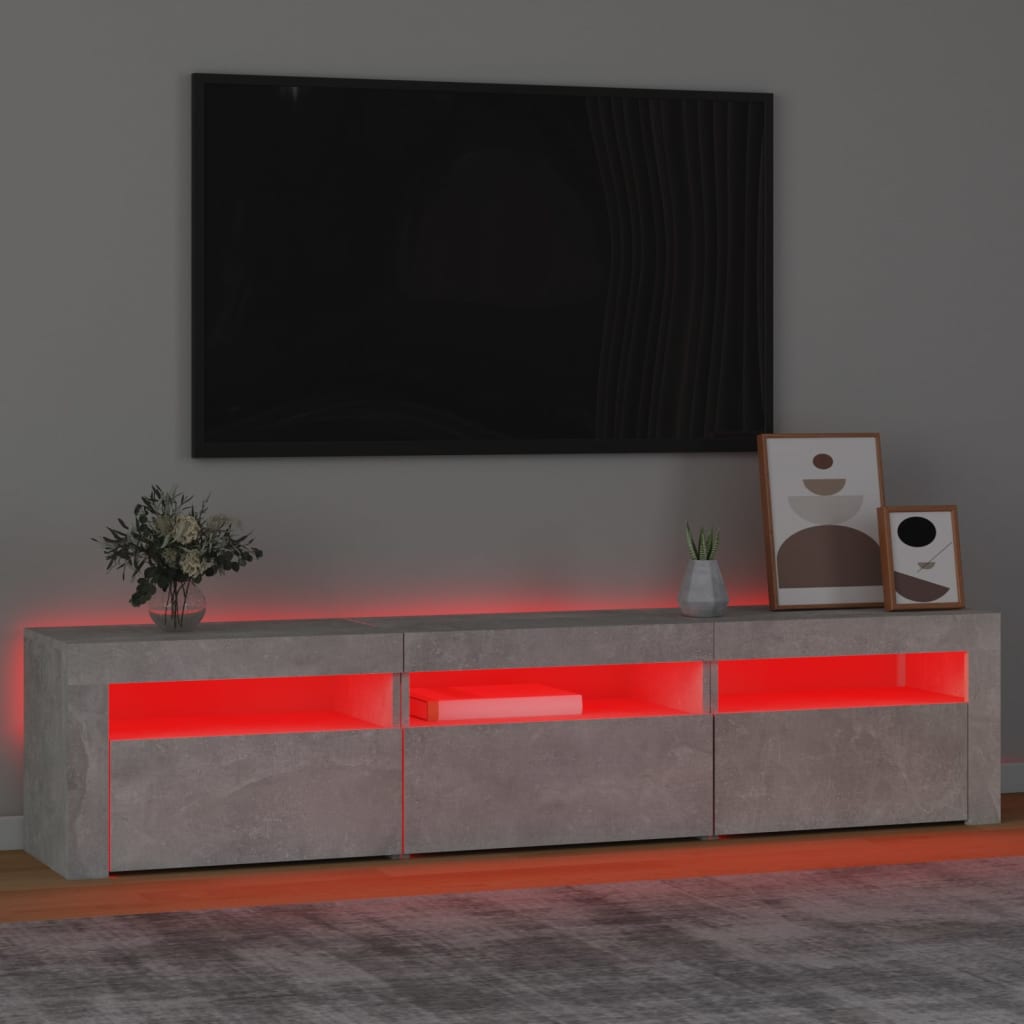 vidaXL ТВ шкаф с LED осветление, бетонно сив, 180x35x40 см