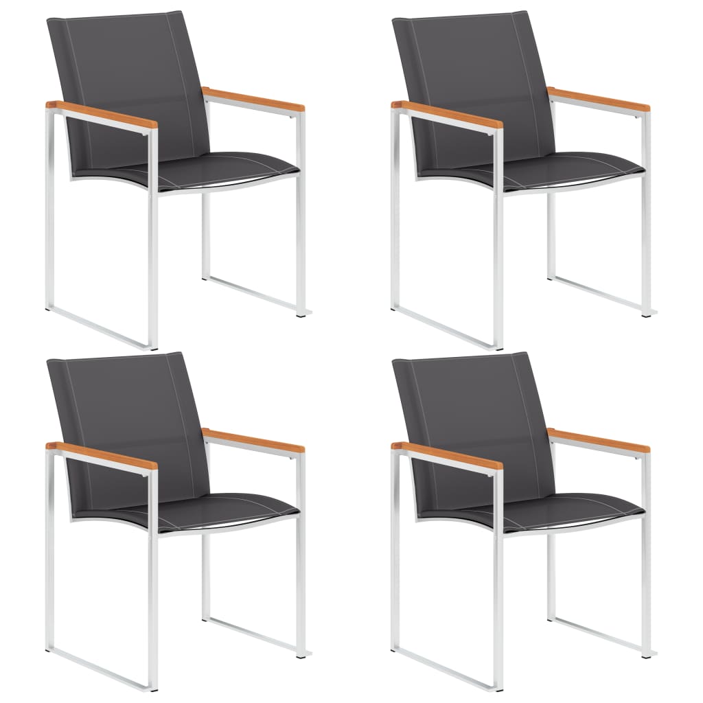 vidaXL Градински столове, 4 бр, textilene и неръждаема стомана, сиви