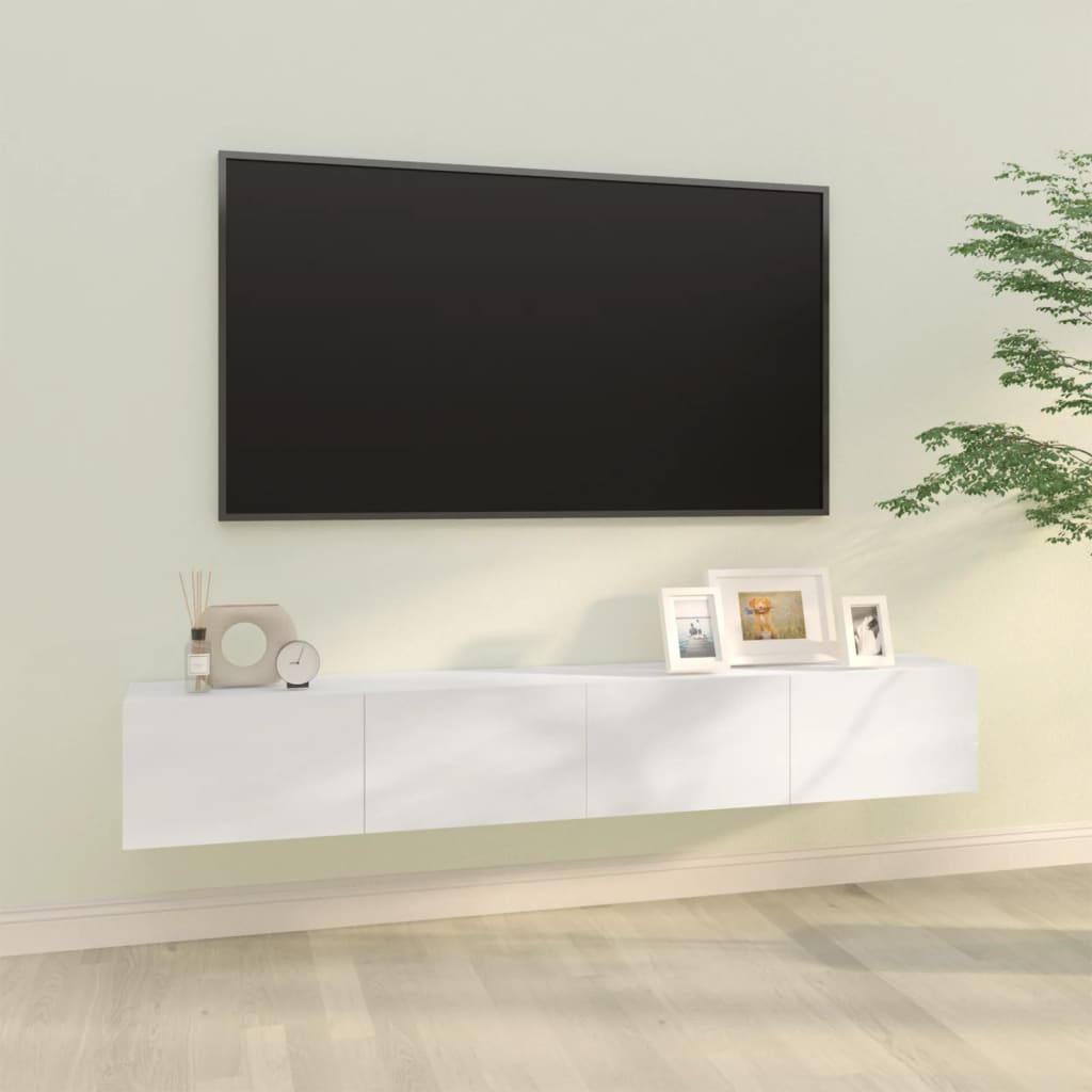 vidaXL Стенни ТВ шкафове 2 бр бял гланц 100x30x30 см инженерно дърво