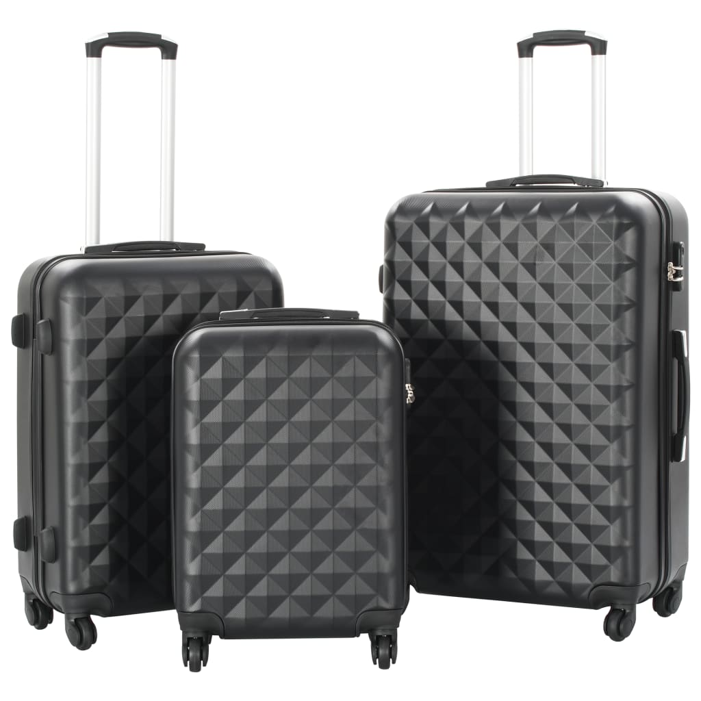 vidaXL Комплект твърди куфари с колелца, 3 бр, черни, ABS