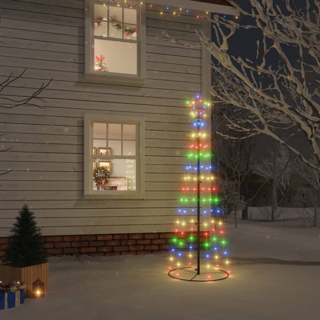 vidaXL Конусовидна коледна елха, многоцветна, 108 LED, 70x180 см