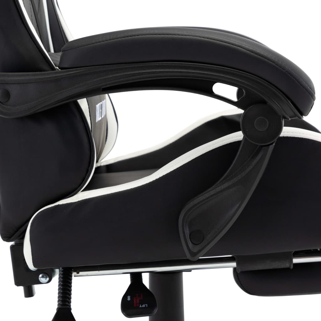 vidaXL Геймърски стол с подложка за крака бяло/черно изкуствена кожа