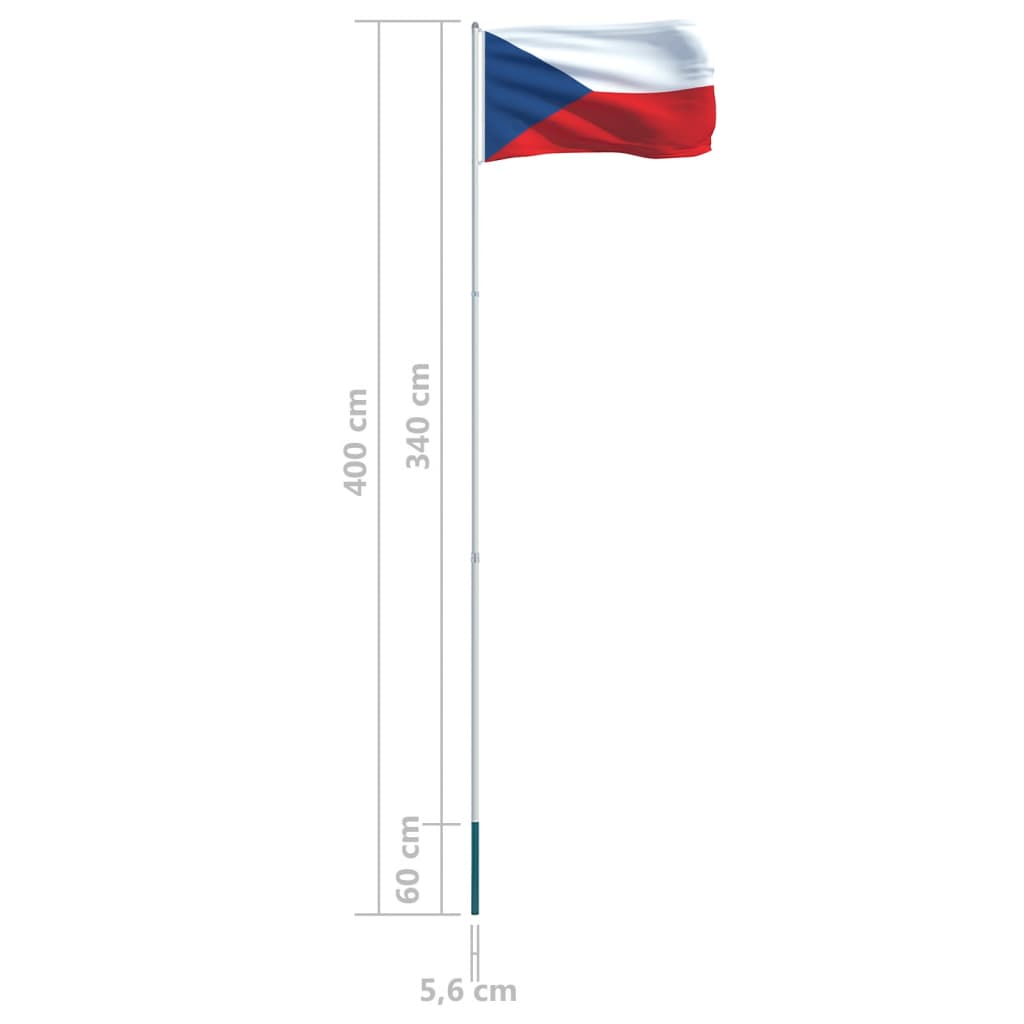 vidaXL Флаг на Чехия и алуминиев флагщок, 4 м