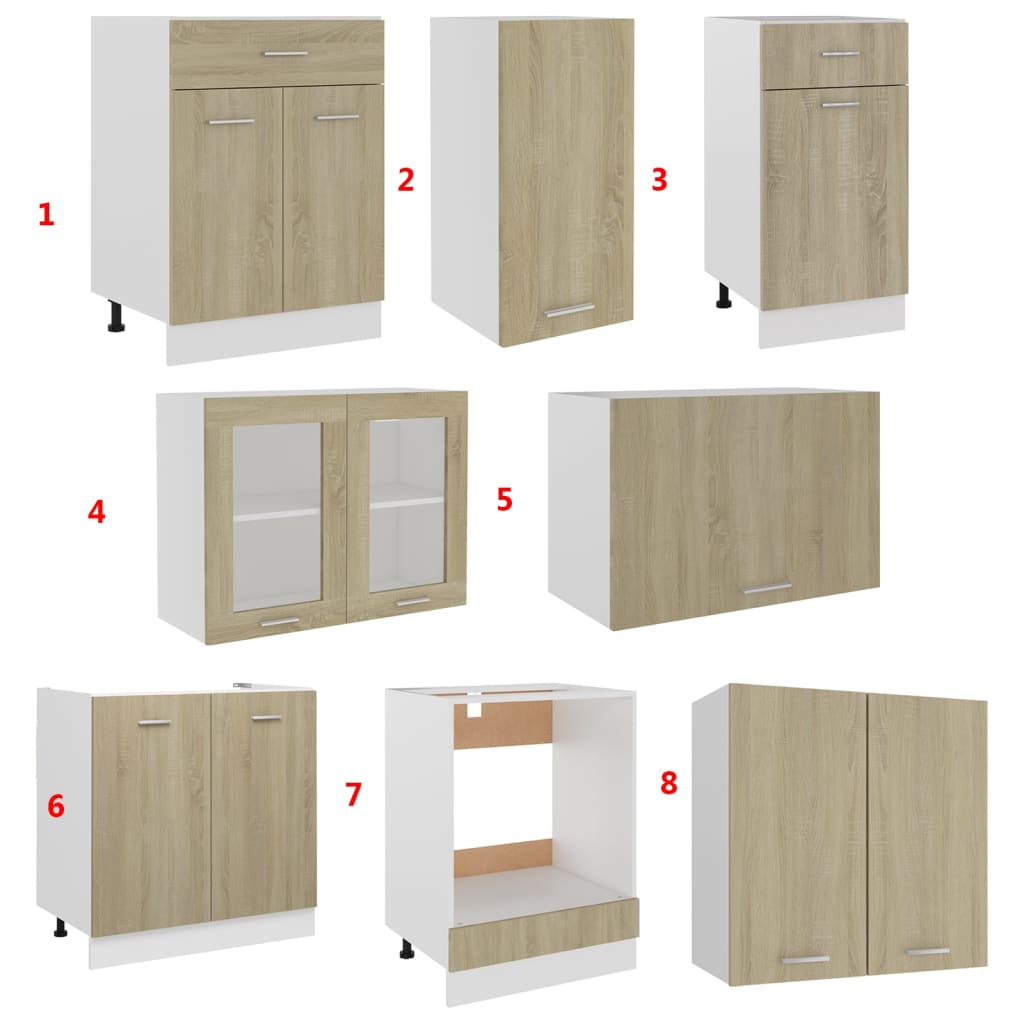 vidaXL Комплект кухненски шкафове от 8 части, дъб сонома, ПДЧ
