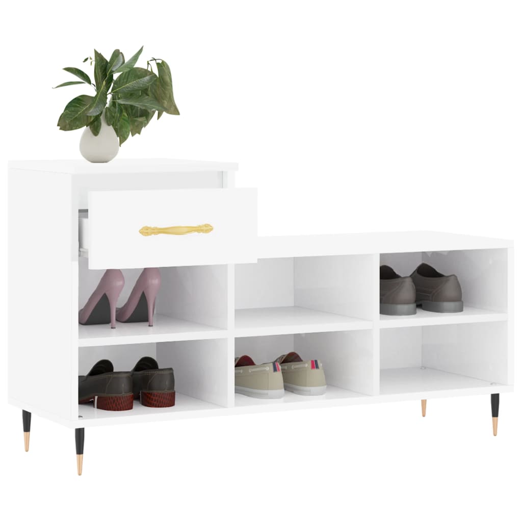 vidaXL Шкаф за обувки, бял гланц, 102x36x60 см, инженерно дърво