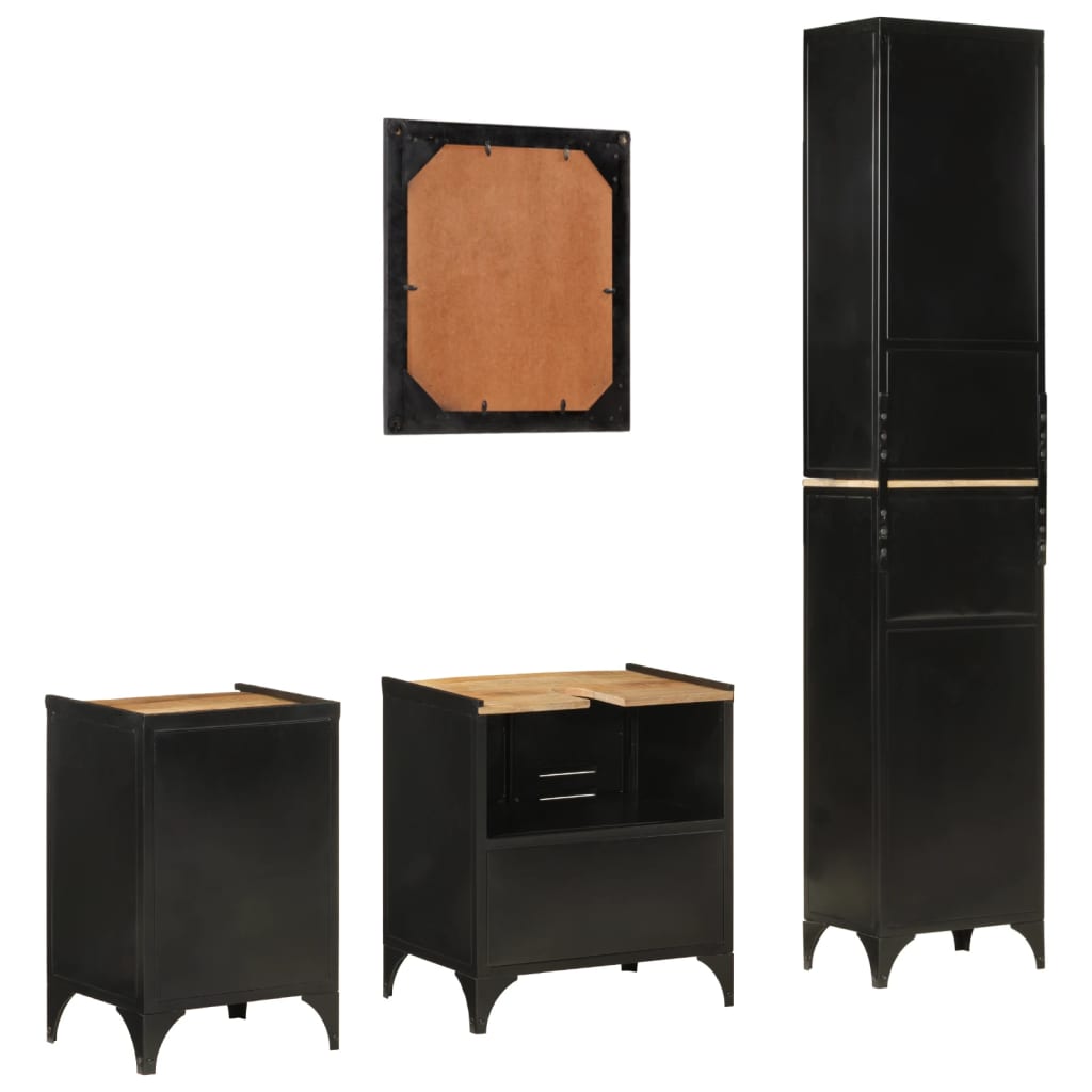 vidaXL Комплект мебели за баня, 4 части, желязо и масивно манго