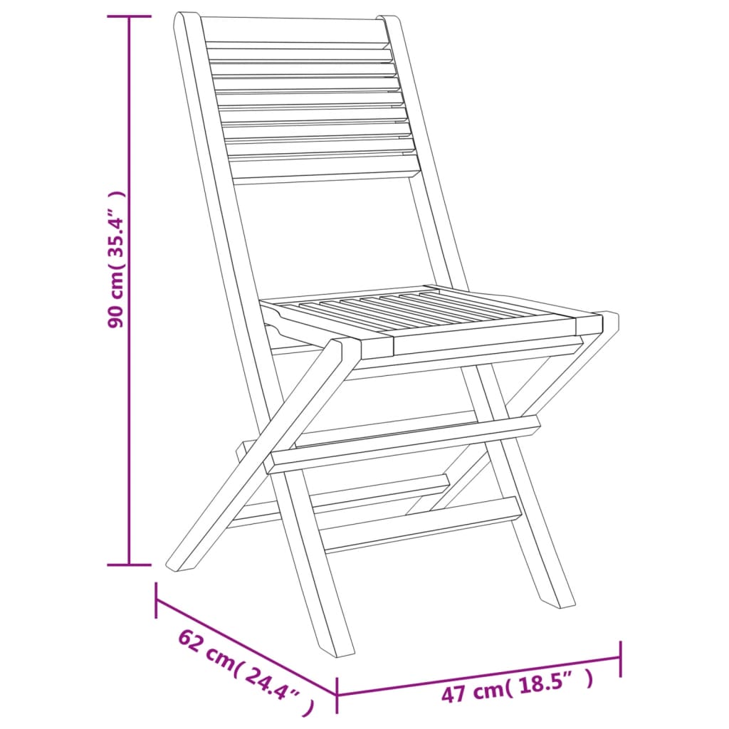 vidaXL Сгъваеми градински столове, 2 бр, 47x62x90 см, тик масив