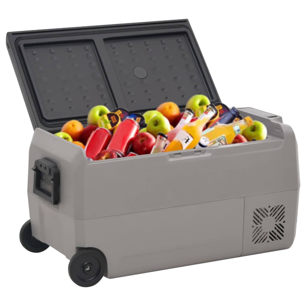 vidaXL Хладилна кутия с колелца и адаптер черно и сиво 60 л PP и PE