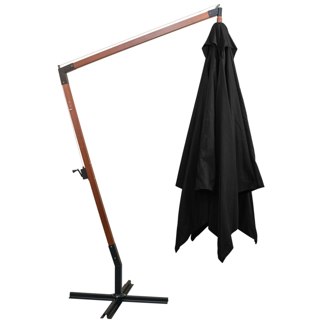 vidaXL Висящ чадър с прът, черен, 3x3 м, чам масив
