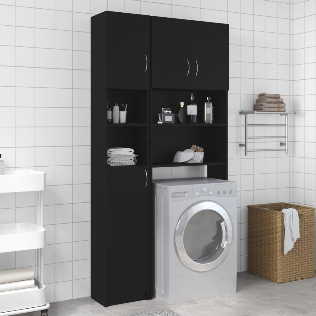 vidaXL Комплект шкафове за пералня, черен, ПДЧ