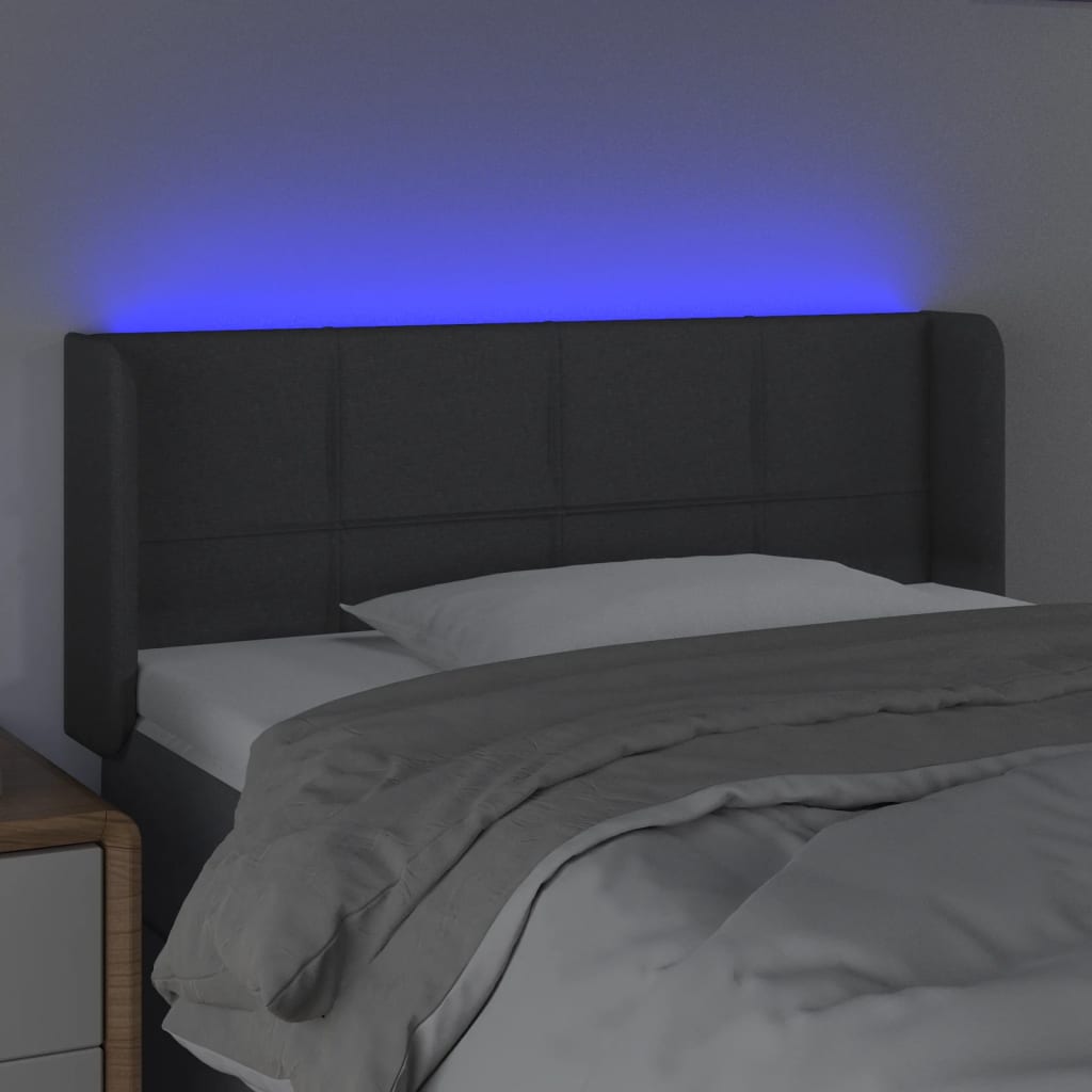 vidaXL LED горна табла за легло, тъмносива, 83x16x78/88 см, плат