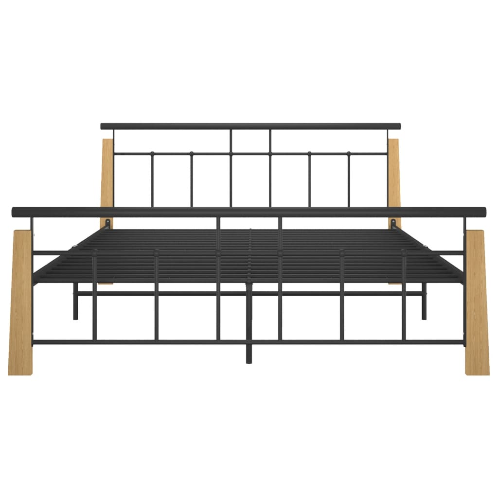 vidaXL Рамка за легло, метал и дъбов масив, 160x200 см
