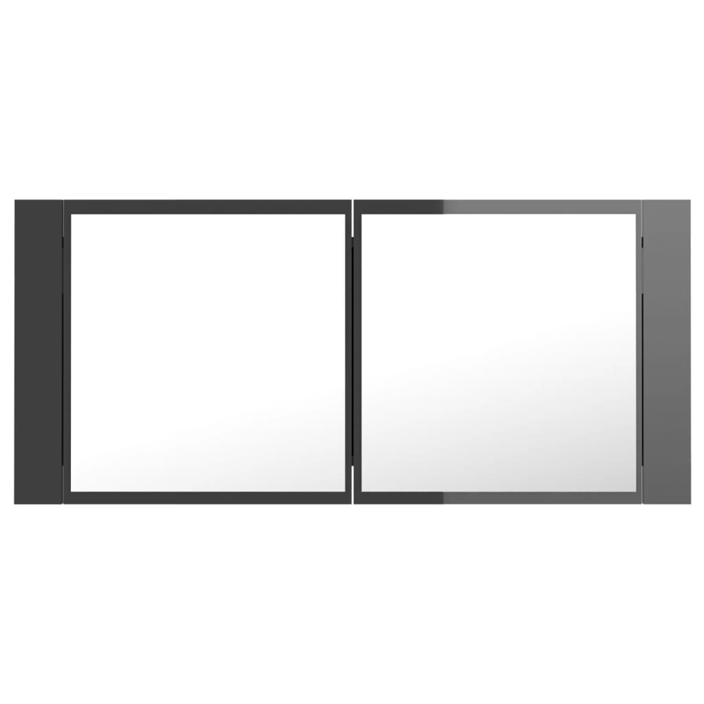 vidaXL Шкаф с LED огледало за баня, сив гланц, 100x12x45 см, акрил