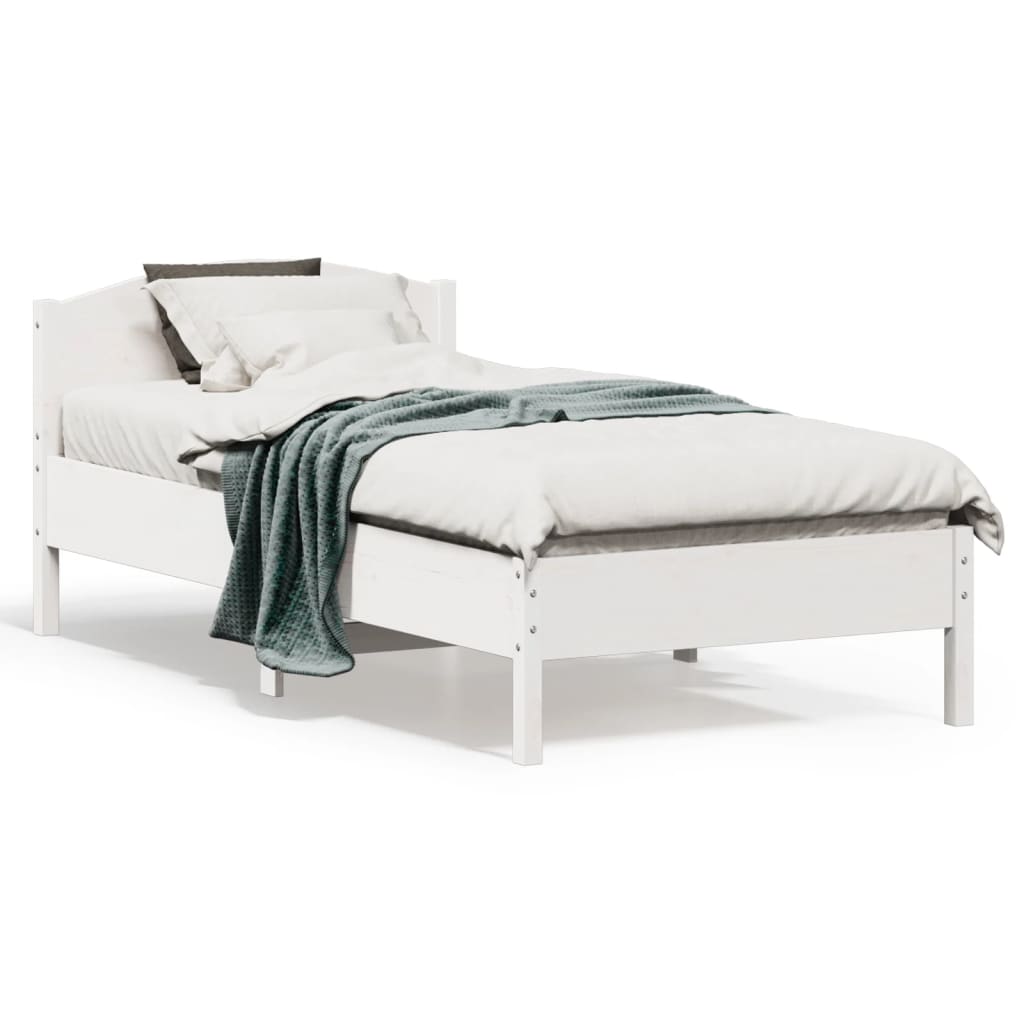 vidaXL Рамка за легло с табла, бяла, 90x190 см, борово дърво масив