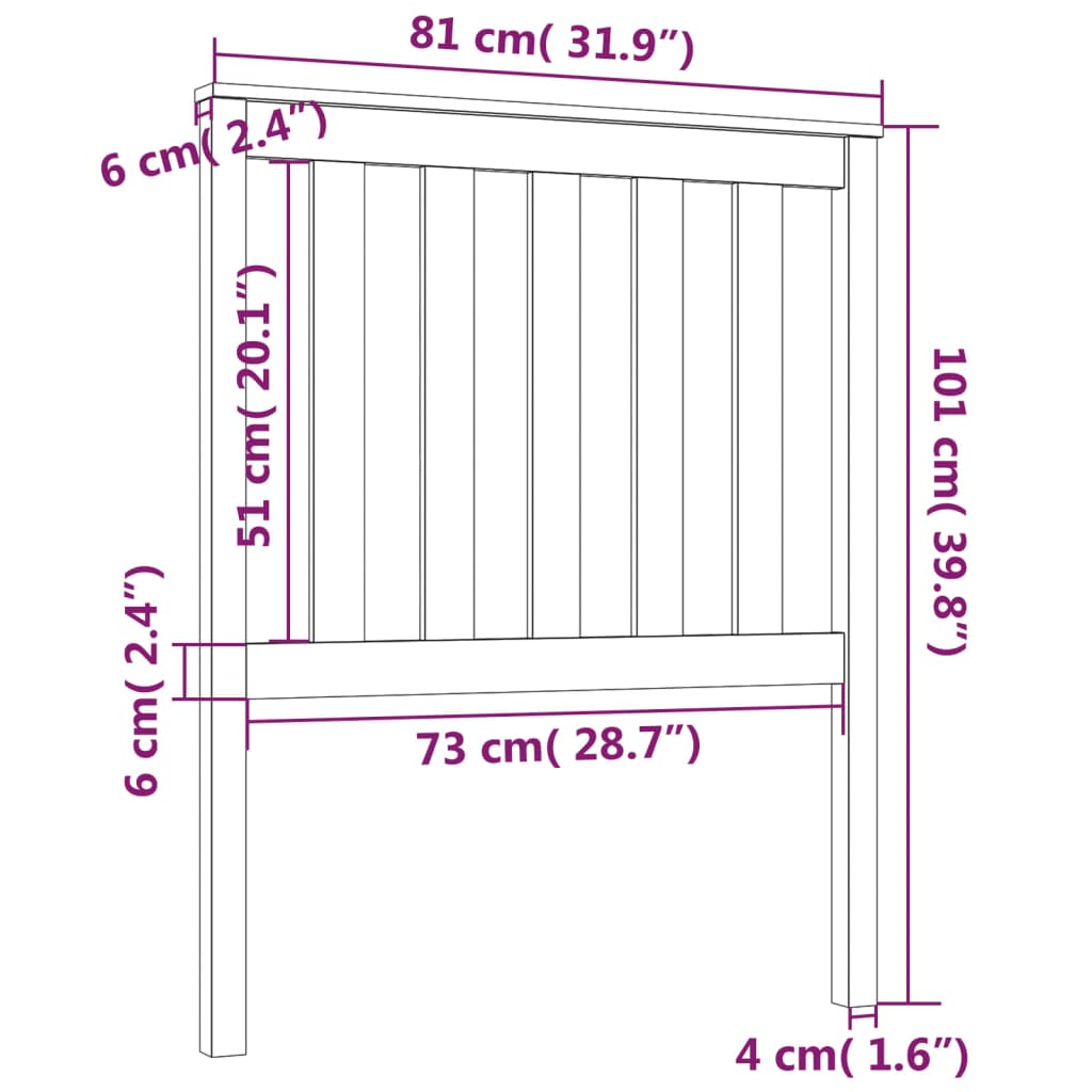 vidaXL Горна табла за легло, сива, 81x6x101 см, бор масив