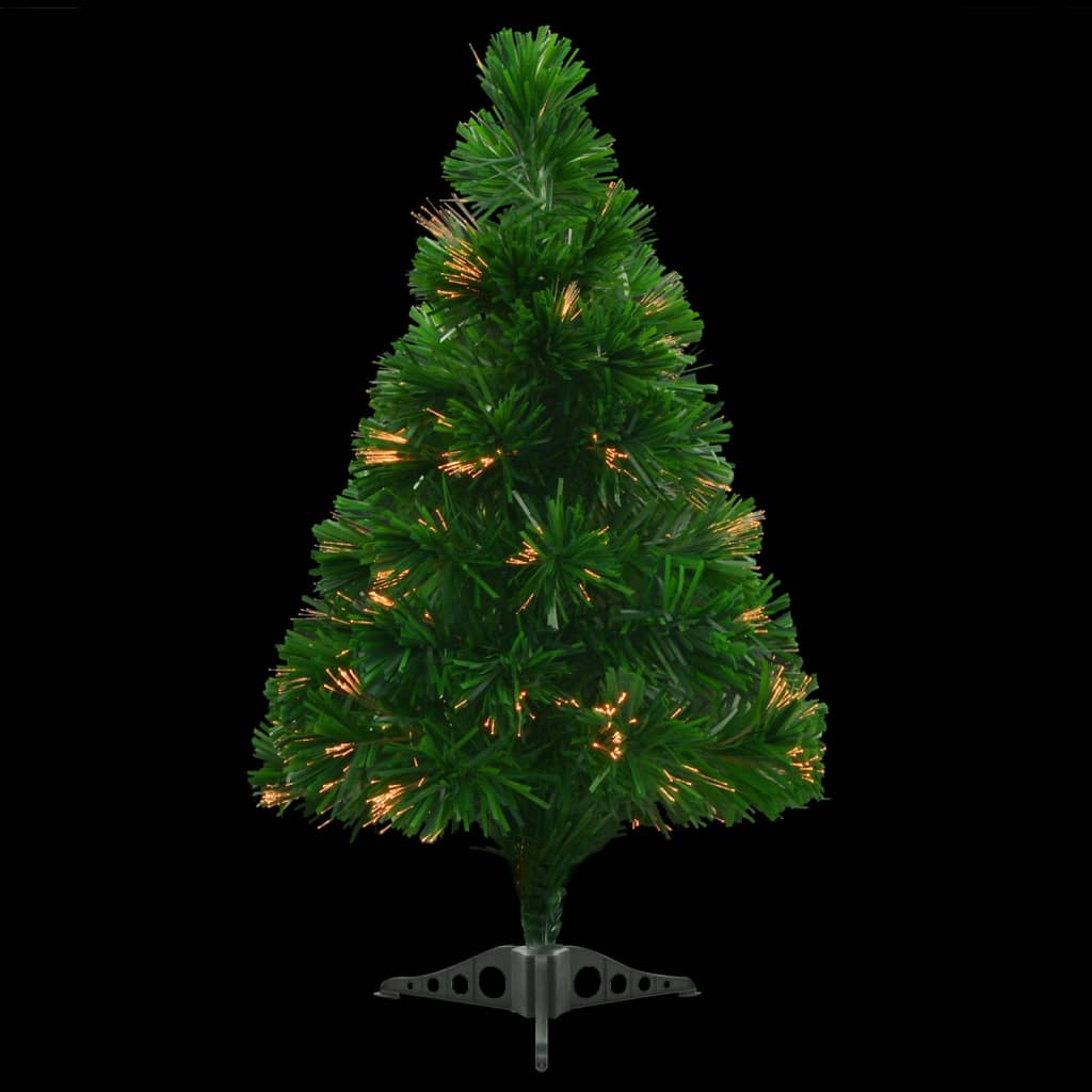 vidaXL Изкуствена коледна елха, оптично влакно, 64 см, зелена