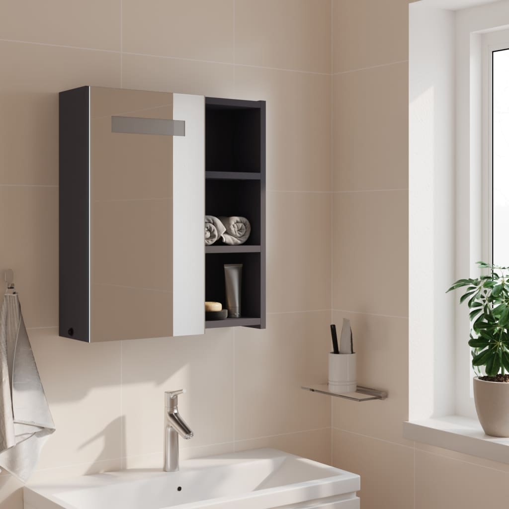 vidaXL Огледален шкаф за баня с LED светлина сив 45x13x52 см