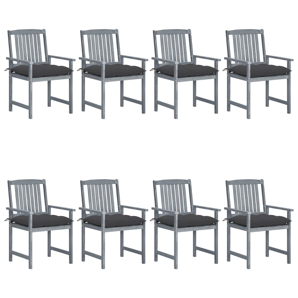 vidaXL Градински столове с възглавници, 8 бр, акация масив, сиви