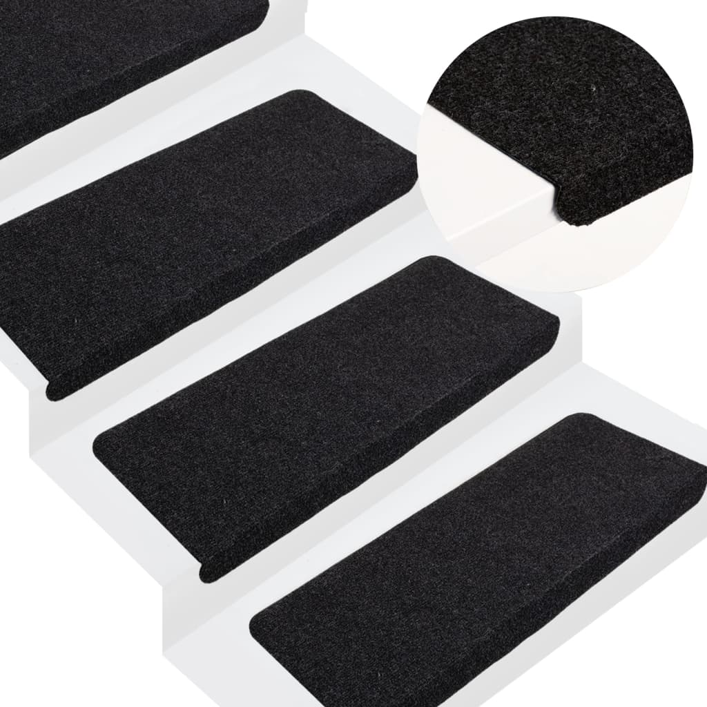 vidaXL Самозалепващи стелки за стълби, 15 бр, 65x24,5x3,5 см, черни
