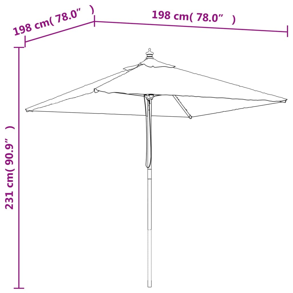 vidaXL Градински чадър с дървен прът, пясъчен, 198x198x231 см