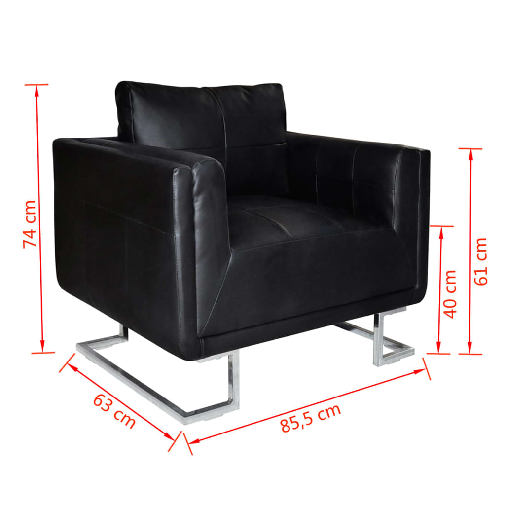 vidaXL Кубичен фотьойл с хромирани крака, черен, изкуствена кожа