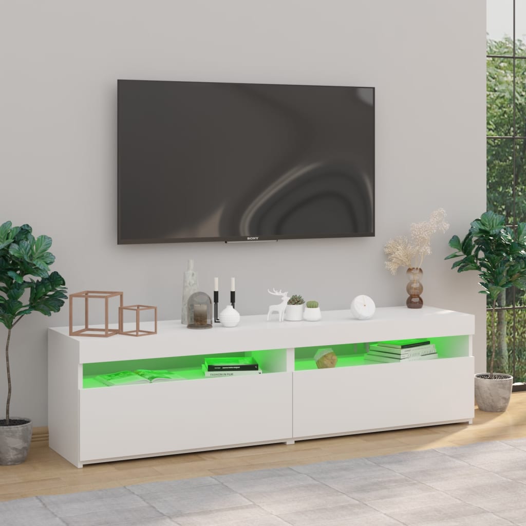 vidaXL ТВ шкафове, 2 бр, с LED осветление, бял гланц, 75x35x40 см