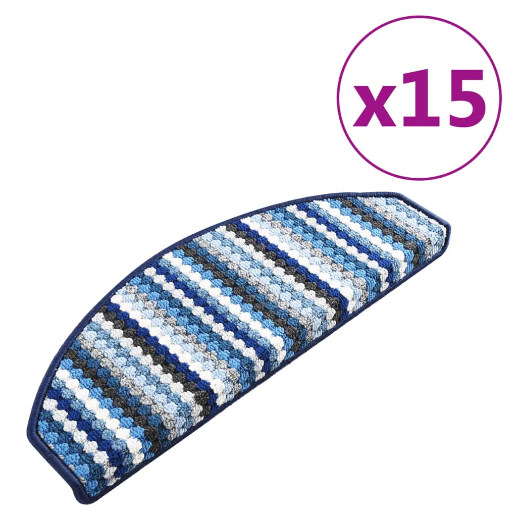 vidaXL Самозалепващи стелки за стълби, 15 бр, 65x24x4 см, сини нюанси