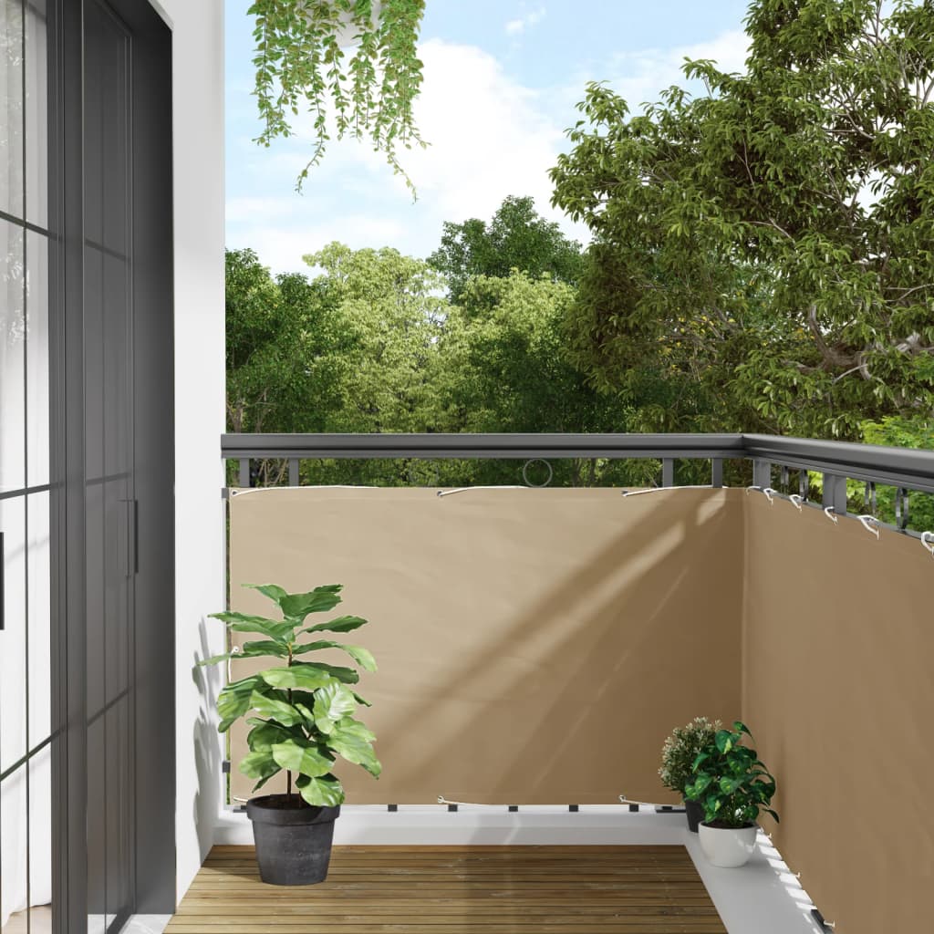 vidaXL Балконски параван, бежов, 90x500 см, оксфорд плат