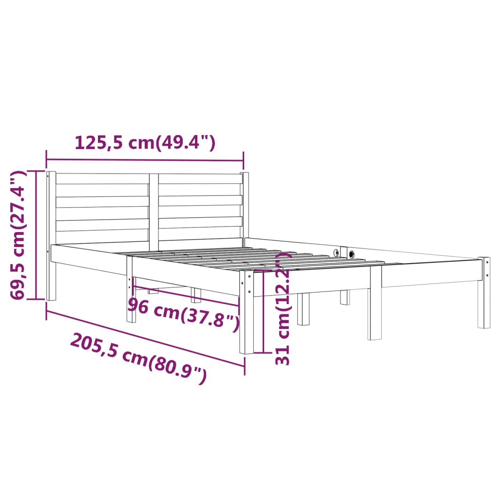 vidaXL Рамка за легло, бор масив, 120х200 см, сива