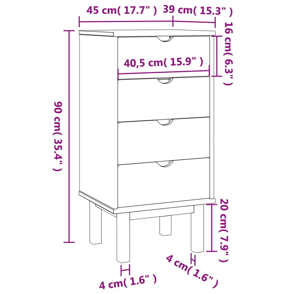 vidaXL Шкаф с чекмеджета OTTA, кафяво и бяло, 45x39x90 см, бор масив