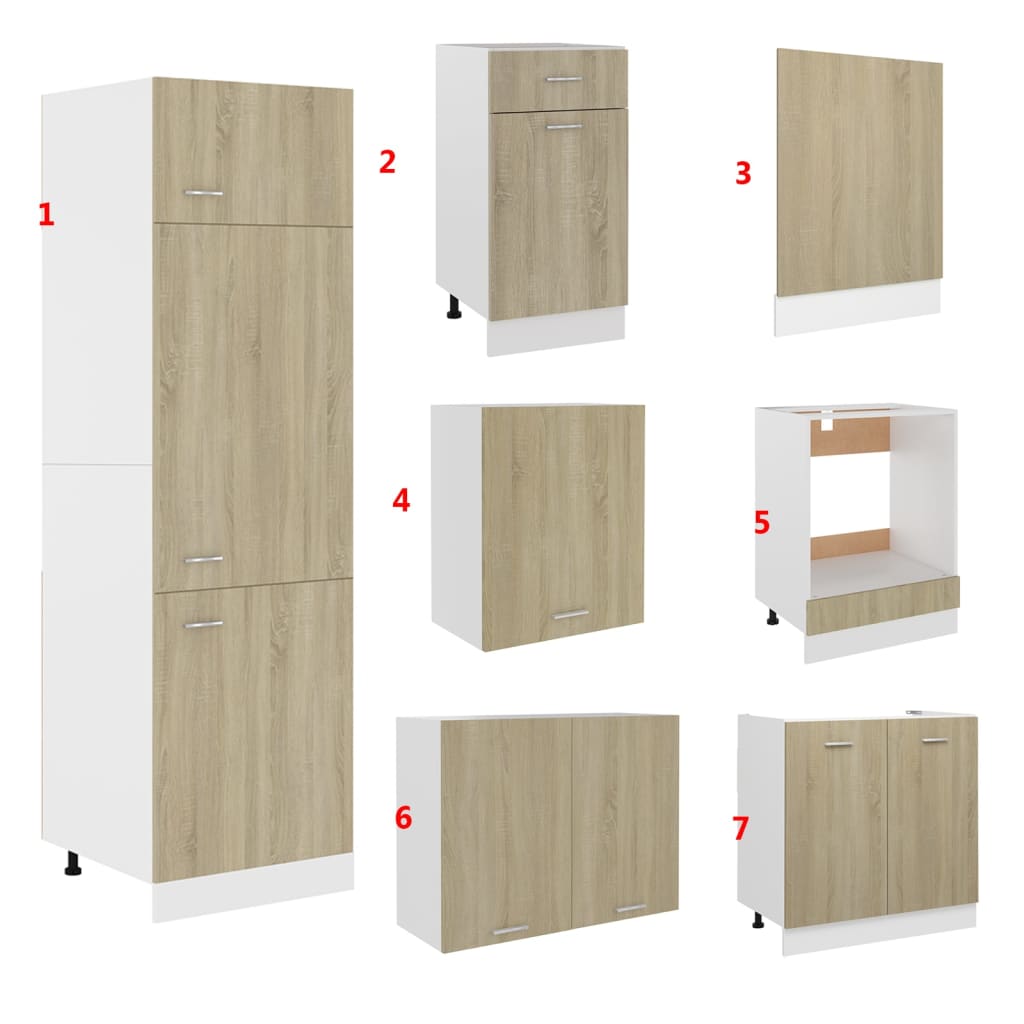 vidaXL Комплект кухненски шкафове от 7 части, дъб сонома, ПДЧ