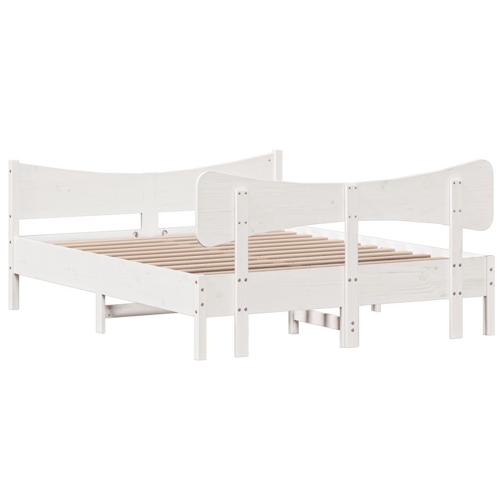 vidaXL Рамка за легло с табла, бяла, 140х200 см, бор масив
